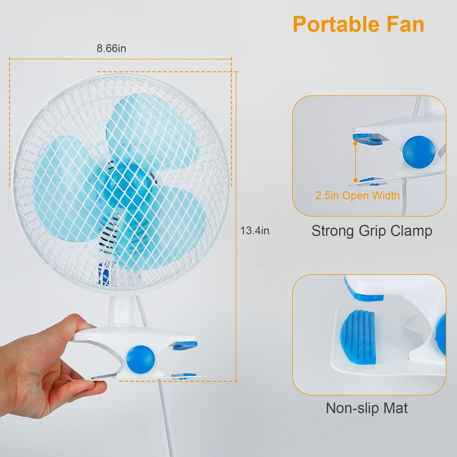 Clip On Fan 2 Speeds Quiet Clamp Fan Adjustable Tilt Auto Shaking Fan Wall Mount Personal Fan For Desk Office Home Baby Strollers Table Tops w/ 3.94FT