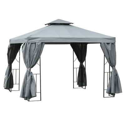 Outsunny 10' x 10' Outdoor Patio Garden Gazebo Canopy Shelter with Pavilion Sidewalls for Events, Dark Grey 