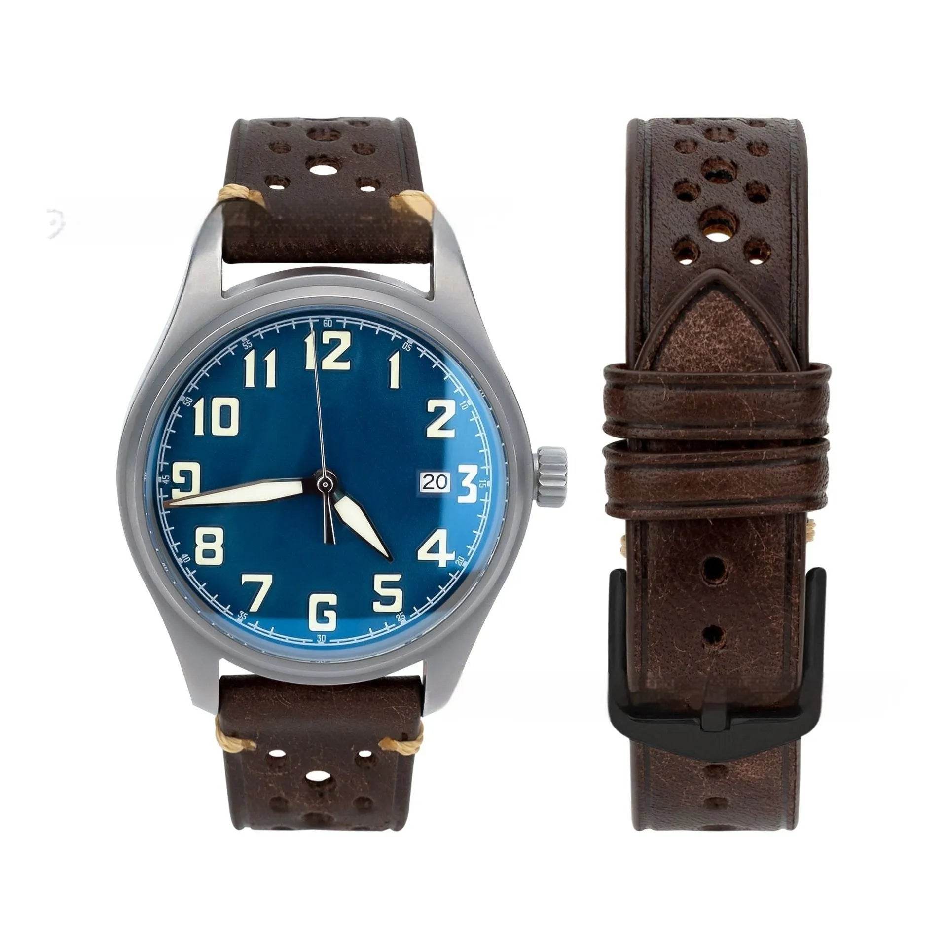 20mm Watch First Layer Cow Leather Watch Strap Retro Comfort 
