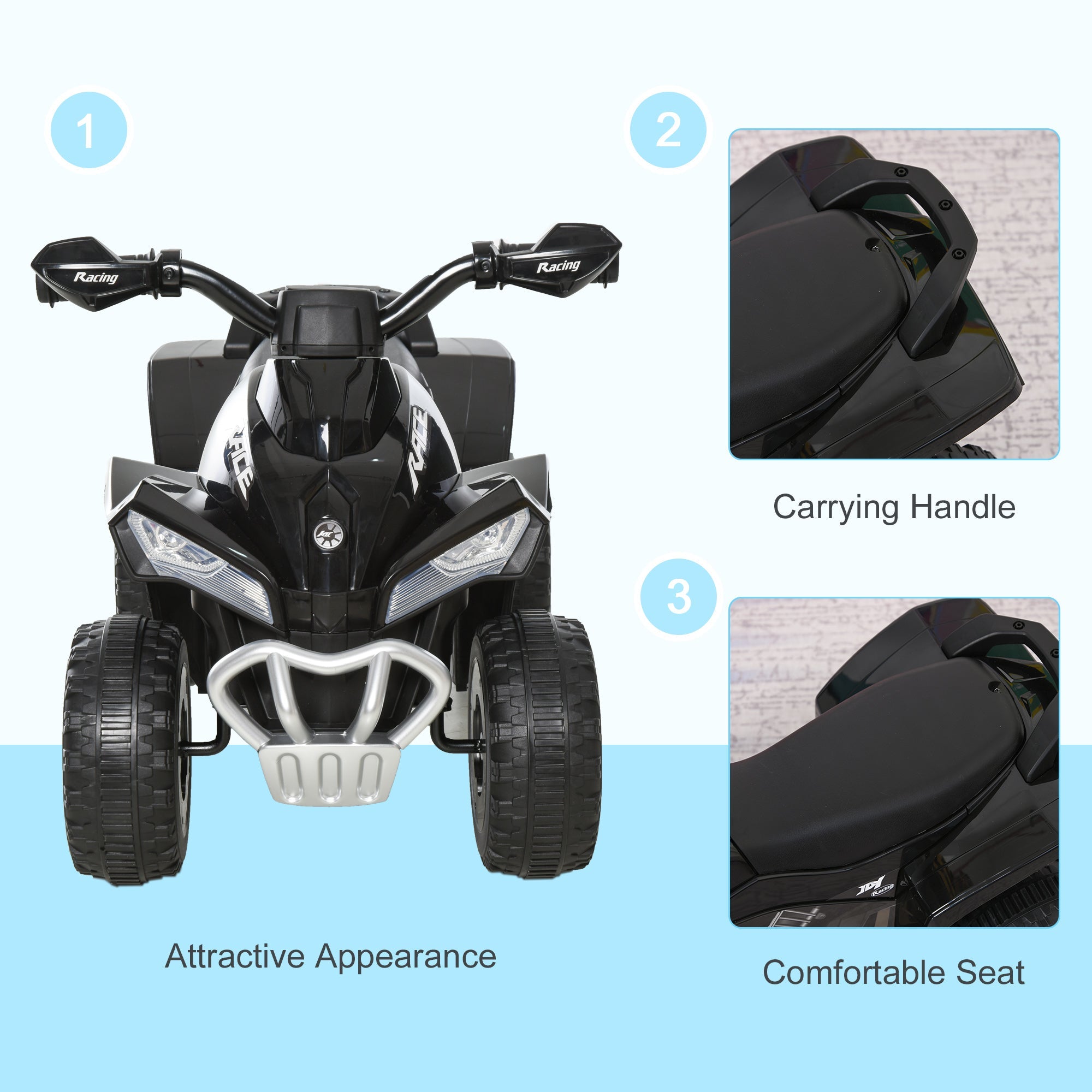 Aosom Ride on Toy for Kids 4 Wheel Motorcycle Baby Walker Toddler Ride on Car Battery Powered Toys for Kids 18-36 Months Black 