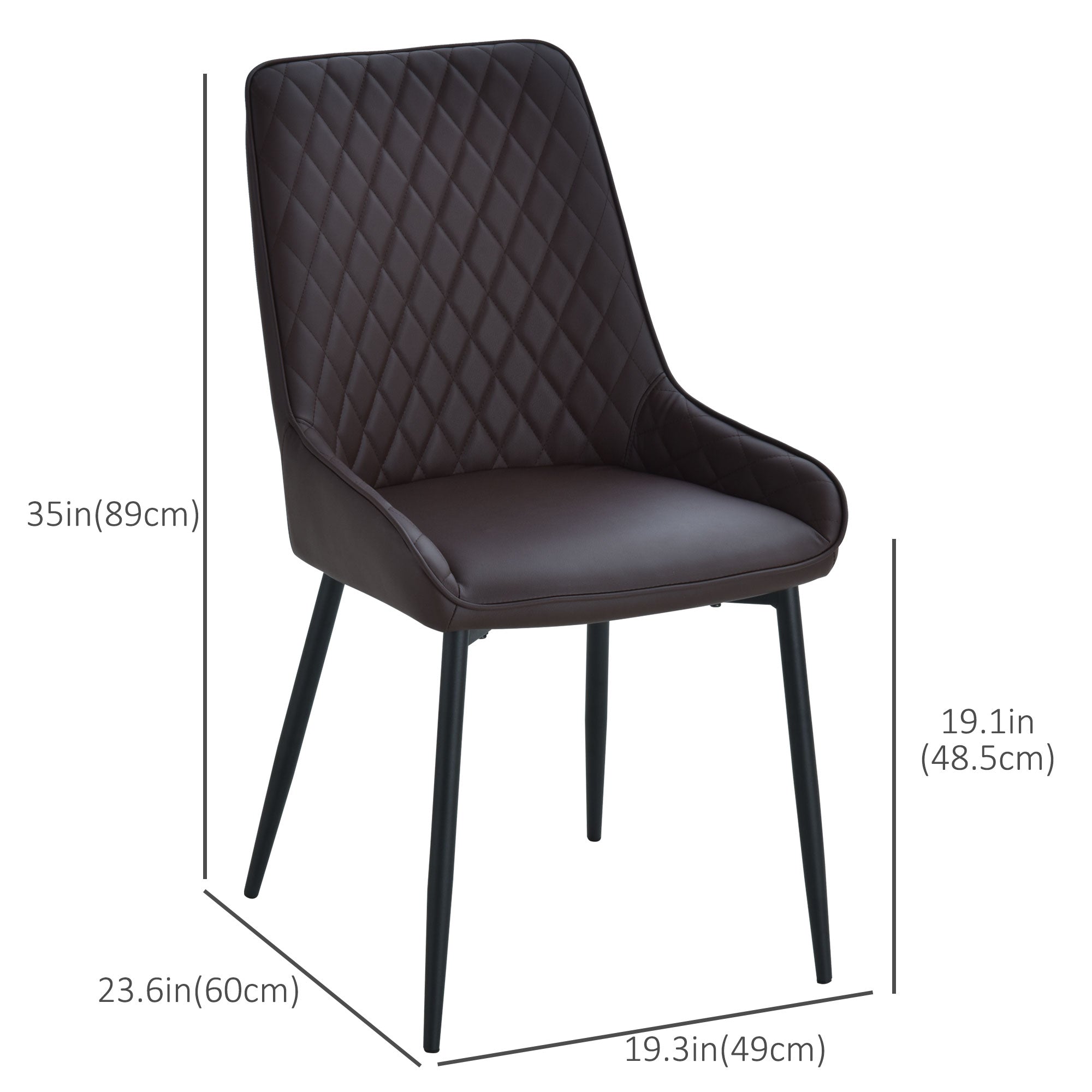 HOMCOM 2 Pack Mid Century Dining Chairs Brown PU Leather Padded Metal Legs Modern for Kitchen Home Office 