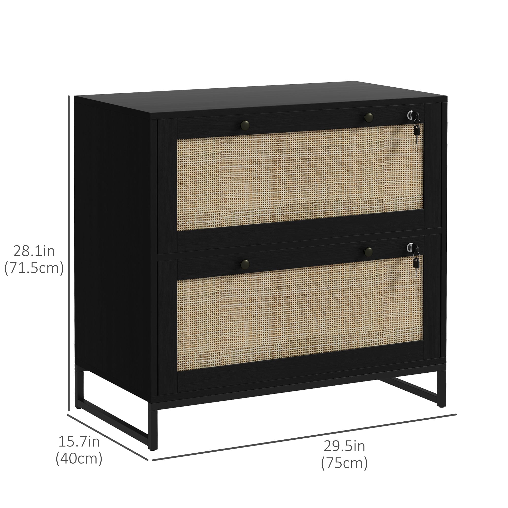 Vinsetto Boho Lockable 2 Drawer File Cabinet Adjustable Bar for Letter A4 Legal Size Black Office Storage 