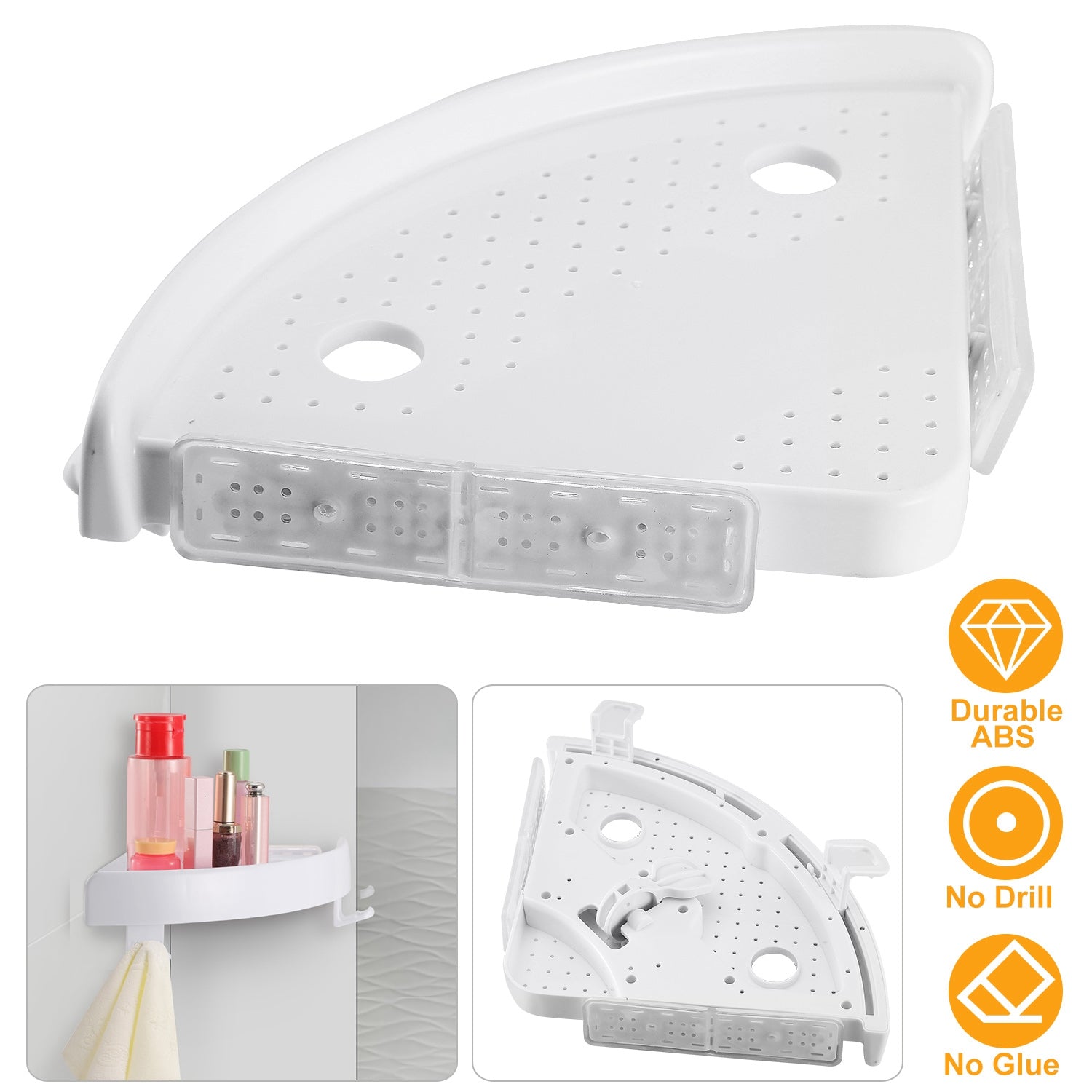 Bathroom Corner Storage Rack Triangular Shower Shelf Bath Wall Mount Rack Storage Holder Organizer No Drill Tool-Free