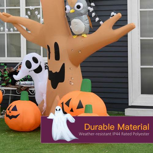 HOMCOM 7.5 Tall Lighted Halloween Inflatables Outdoor Decorations Haunted Tree With Owl, Ghost, Pumpkins, Blow Up LED Yard Decor For Garden, Lawn, Party, Holiday, Waterproof 