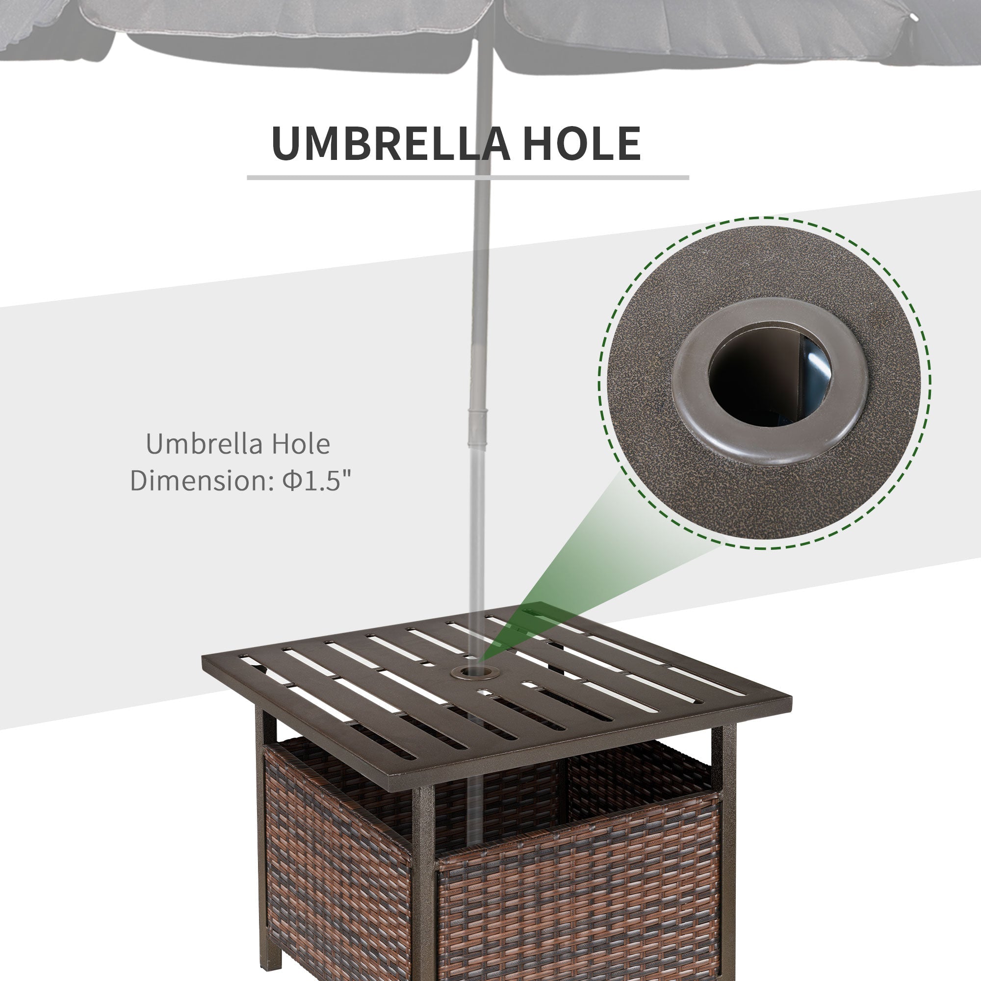 Outsunny Rattan Wicker Patio Coffee Table Outdoor Furniture with Umbrella Hole for Garden Backyard Brown 