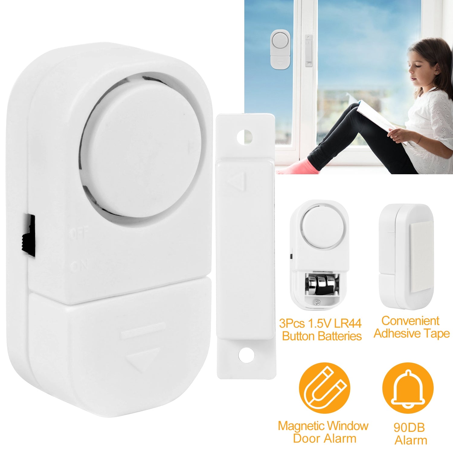 Wireless Window Door Magnet Alarms Magnetic Sensor Security Burglar Alarm For Kid Safety w/ Batteries