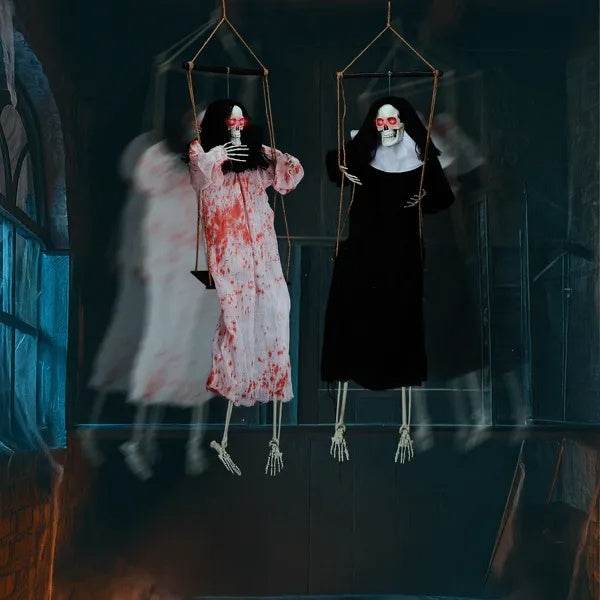 Outdoor Halloween Decorations 2 Packs Hanging Ghosts Decor With Lighted Up Eyes And Horror Scream, 3ft Scary Grim Reaper Swinging Ghost Flying For Yard Patio Lawn Garden 