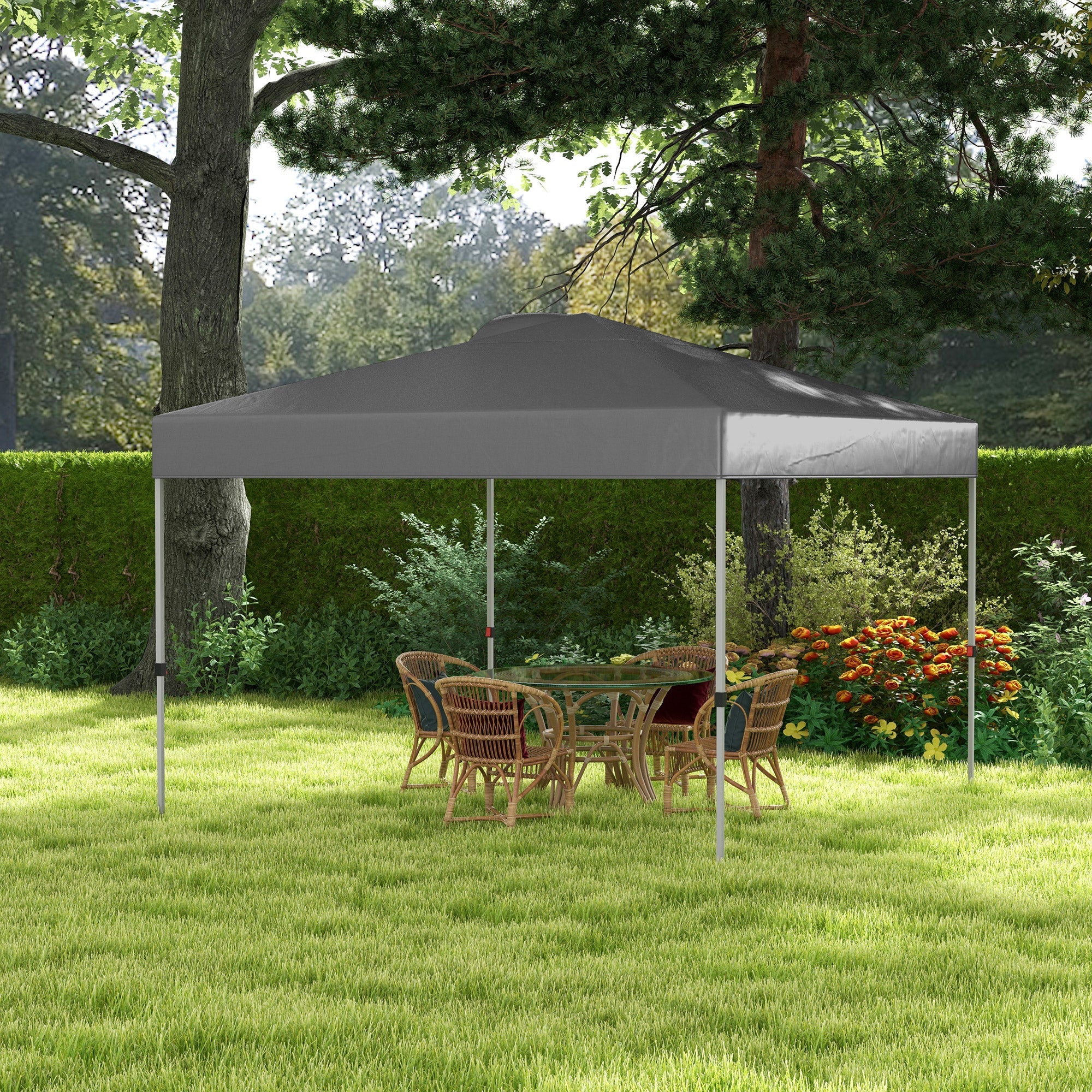 Outsunny 10' x 10' Pop Up Canopy Tent with Airy Top Vents and Wheeled Carry Bag for Outdoor, Garden, Patio, Dark Grey 