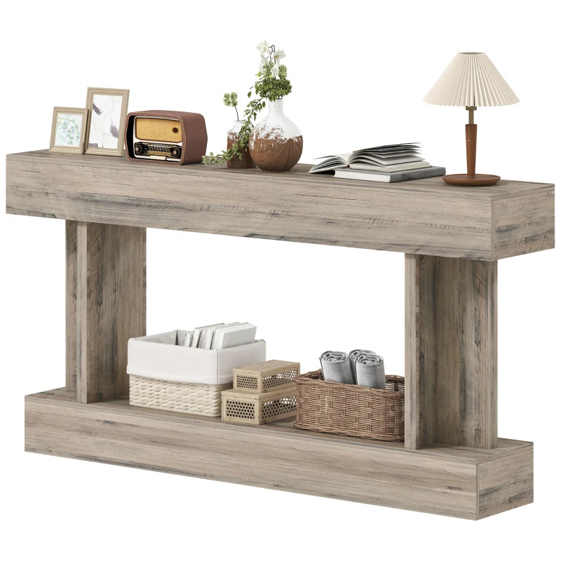63 Inch Long Console Table, Vintage Narrow Entryway Table with Storage Shelf for Living Room and Hallway, Light Brown