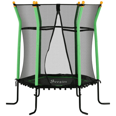 Soozier 64" Kids Trampoline Indoor/Outdoo with Enclosure Net Elastic Thick Padded Pole Gift for Ages 3-10 Years Old Green 
