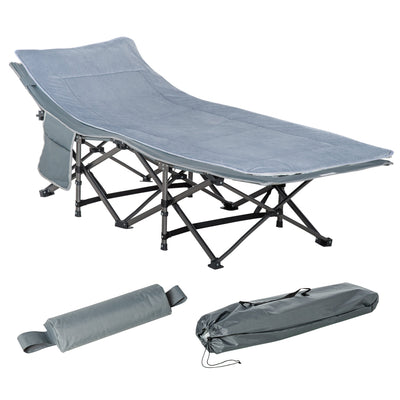 Outsunny Folding Camping Cot with Mattress Pillow Double Layer Oxford Heavy Duty Sleeping Cot Carry Bag Dark Grey 