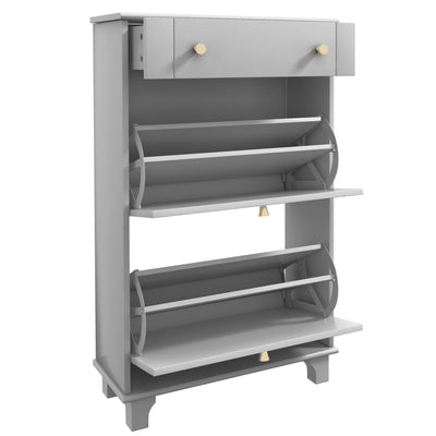 HOMCOM Slim Shoe Storage with 2 Flip Drawers and Adjustable Shelves Shoe Cabinet Organizer for 8 Pair, Grey 