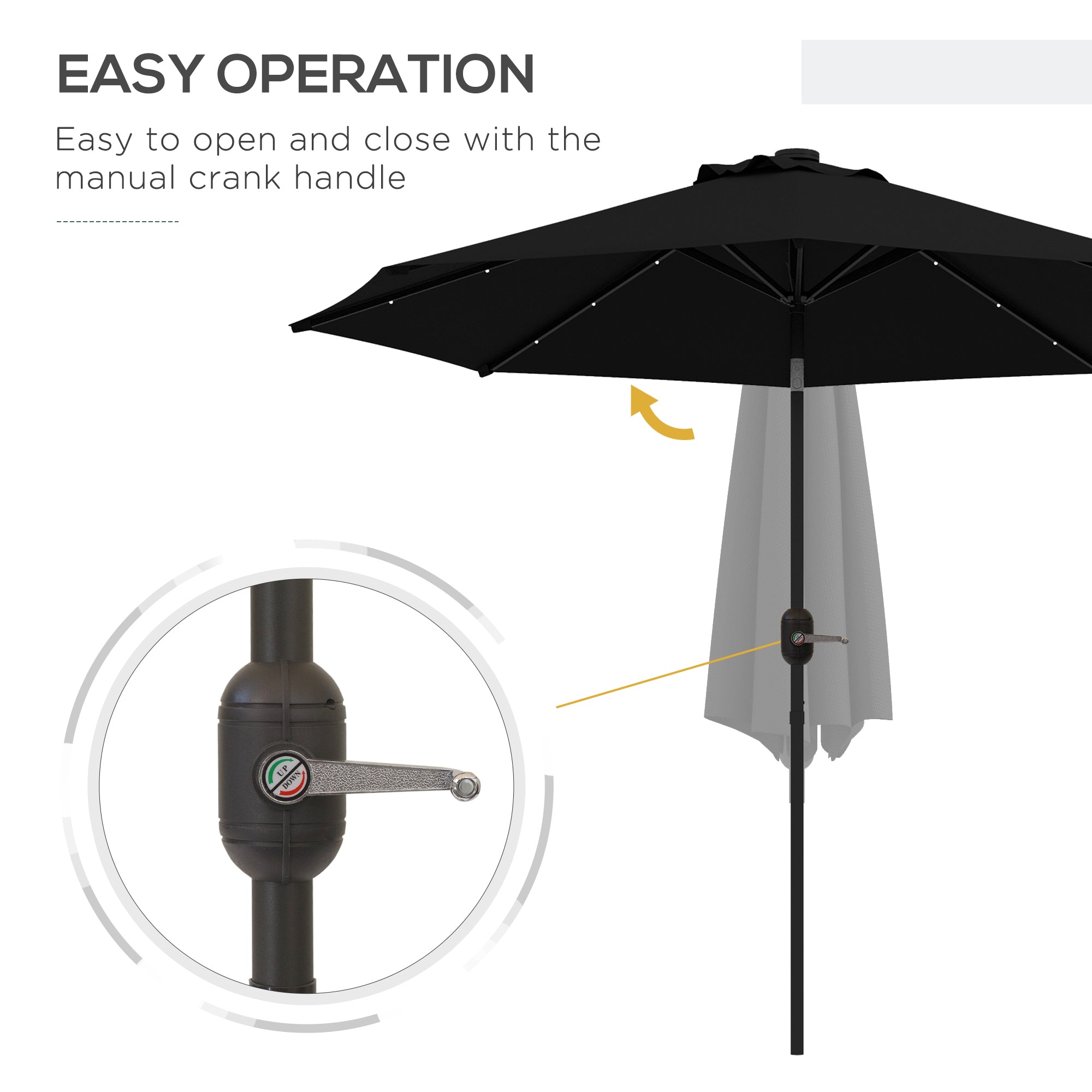 Outsunny 9ft Solar LED Outdoor Patio Umbrella: Black Tilt Canopy Sunshade for Evening Gatherings 