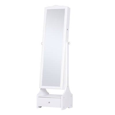 HOMCOM Standing Jewelry Armoire: With LED Lights, Full-Length Mirror, Adjustable Angle, White 