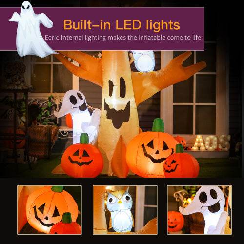 HOMCOM 7.5 Tall Lighted Halloween Inflatables Outdoor Decorations Haunted Tree With Owl, Ghost, Pumpkins, Blow Up LED Yard Decor For Garden, Lawn, Party, Holiday, Waterproof 