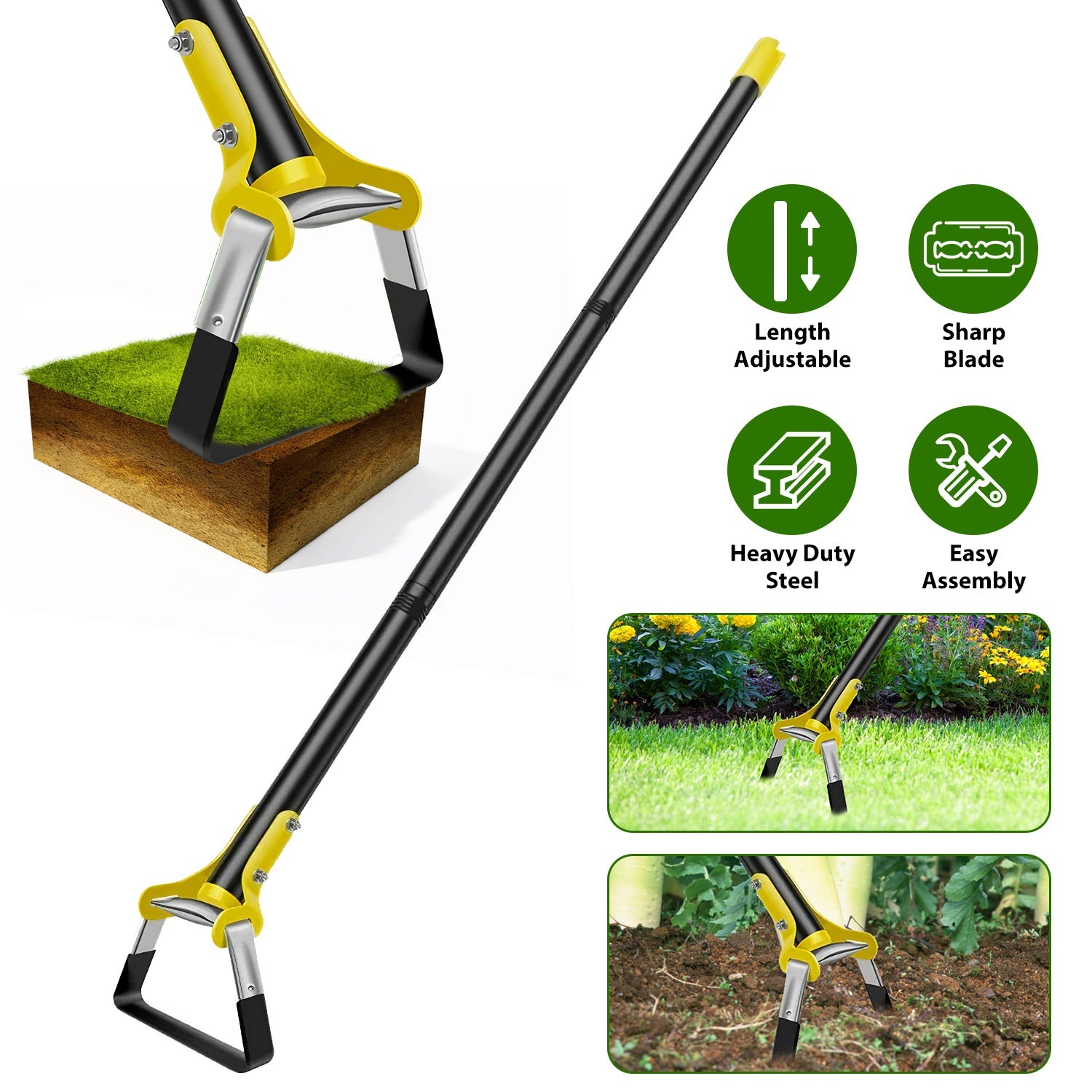 46.06in Adjustable Garden Hoe Handheld Stirrup Hula Hoe Scuffle Loop Hoe Gardening Weeder Cultivator Weeding Rake for Weeding/Loosening Soil 