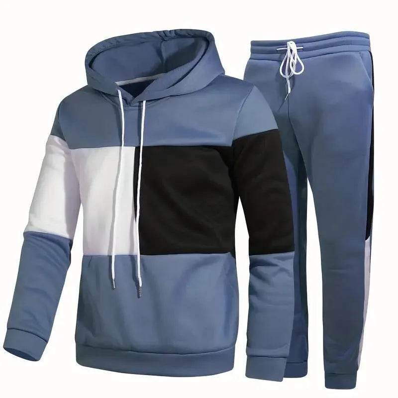 Casual Classic Plaid  Long Sleeve Sweatshirt Hoodie set Suit men 