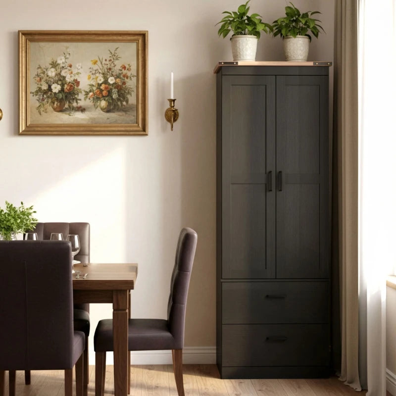 67" Tall Kitchen Pantry Storage Cabinet, Kitchen Pantry Cabinet with Doors, Drawers and Adjustable Shelves, Black