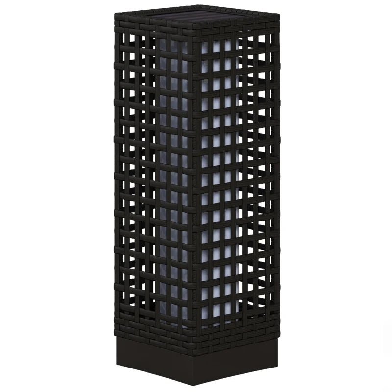 Wicker Solar Outdoor Lamp, Decorative Floor Lamp with Auto On/Off LED Lights, IP44 for Patio, Porch, Pathway, Black