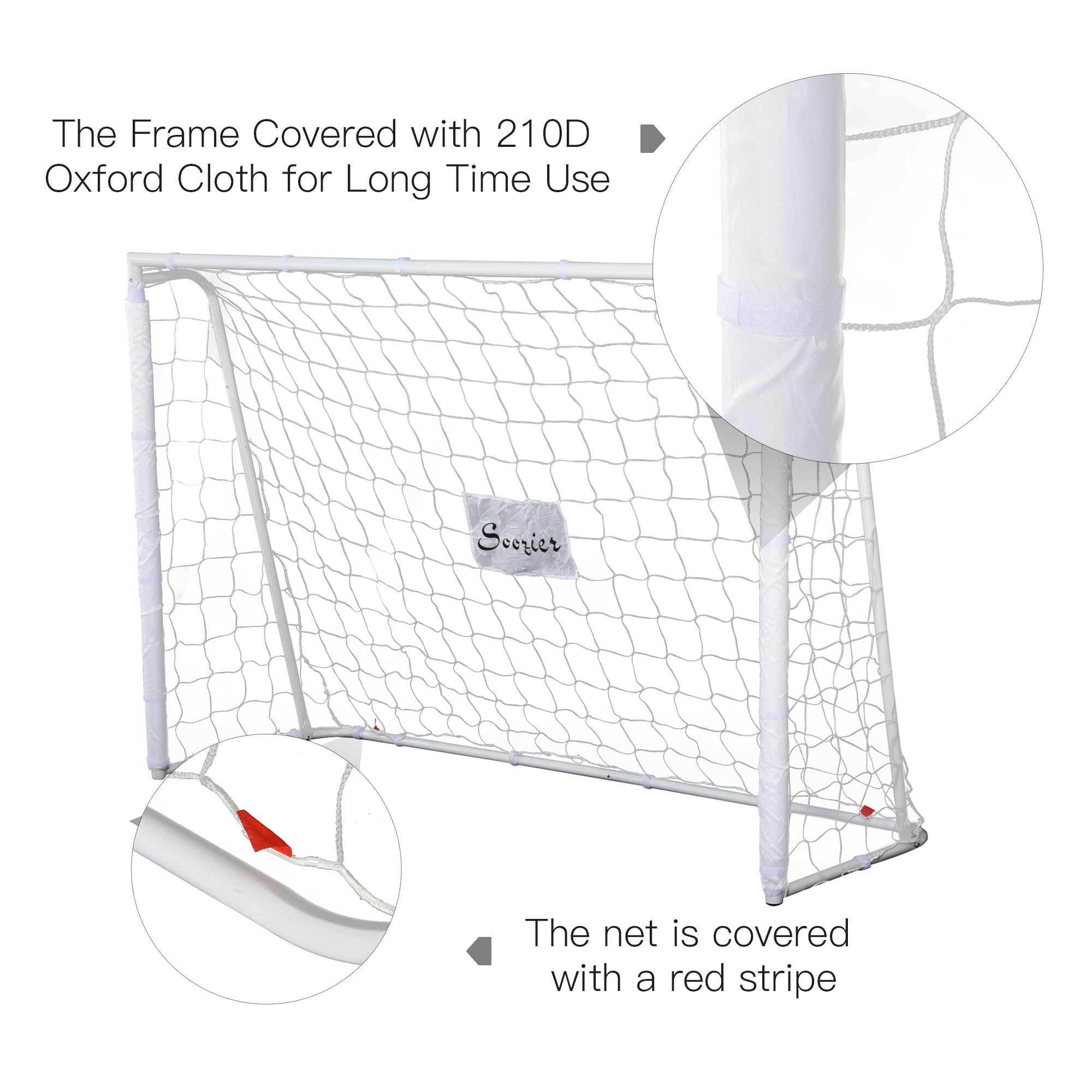 Soozier 6ft x 4ft Soccer Goal Net with Metal Frame, PE Mesh, Ground Stakes, Easy Assembly, White 
