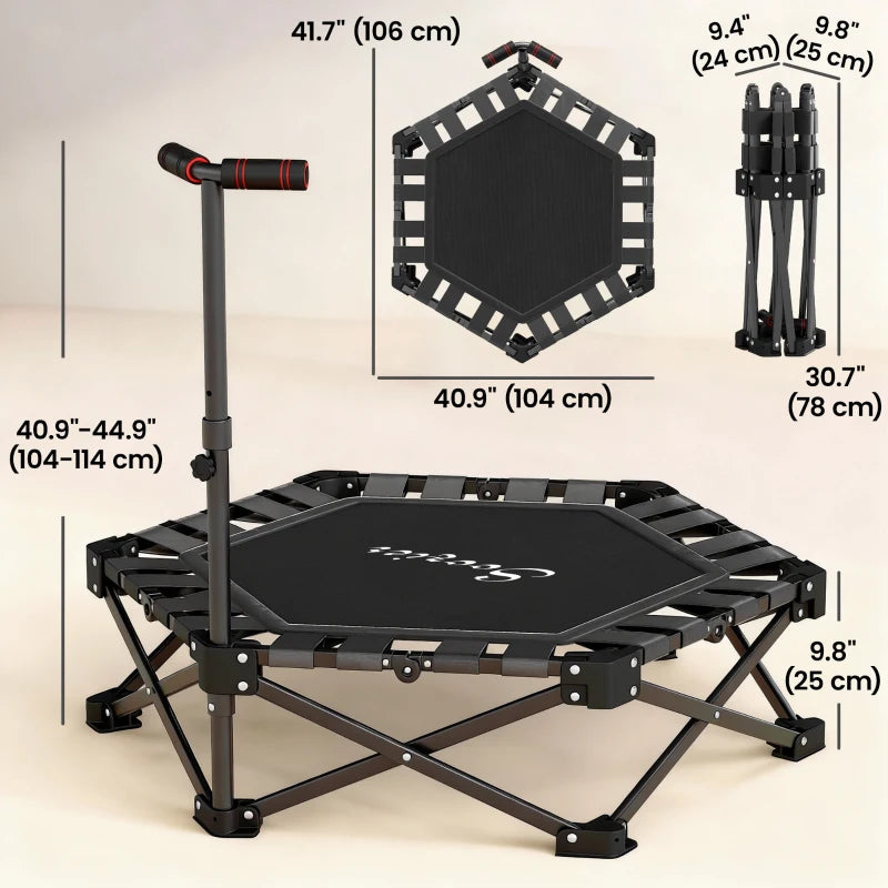42-Inch Foldable Mini Fitness Trampoline with Adjustable Handlebar – 400 lb Capacity