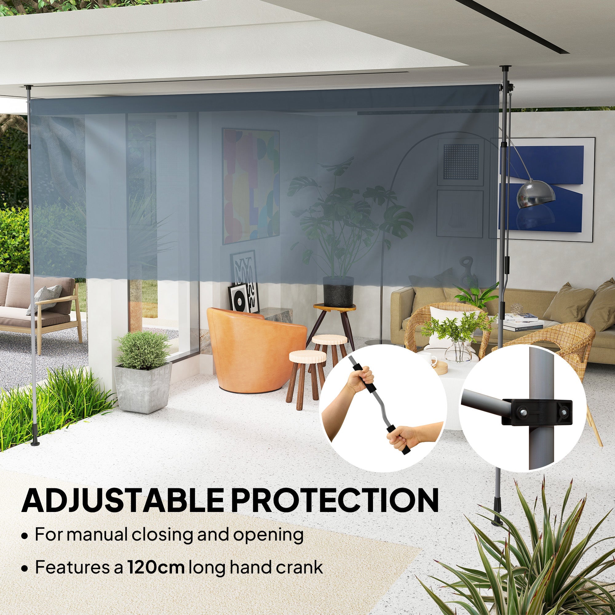Outsunny 11.5' x 10' Manual Retractable Patio Awning, Outdoor Privacy Screen with UPF30+ & Water-Resistant Fabric, Dark Grey 