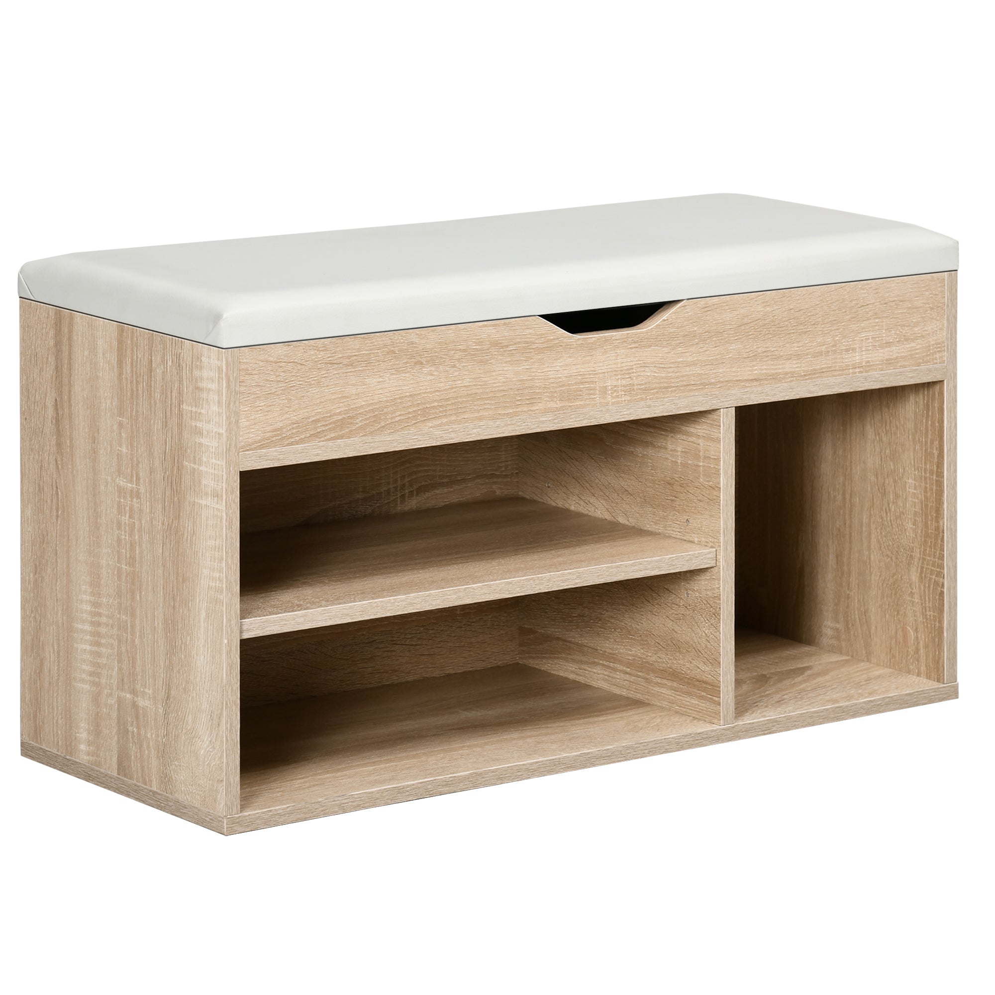 HOMCOM Grey 2-Tier Shoe Locker Bench: Cushioned Seating & Storage Rack for Entryway or Living Room 