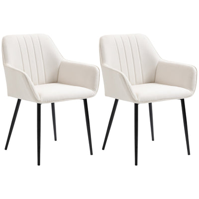 HOMCOM Stylish Dining Chairs Set of 2 Linen Fabric & Metal Legs Comfortable Upholstered Accent Chairs Beige 