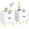 Modern Bedside Table Set of 2, Nightstand with 2 Drawers and Pine Wood Legs for Bedroom, Living Room, White