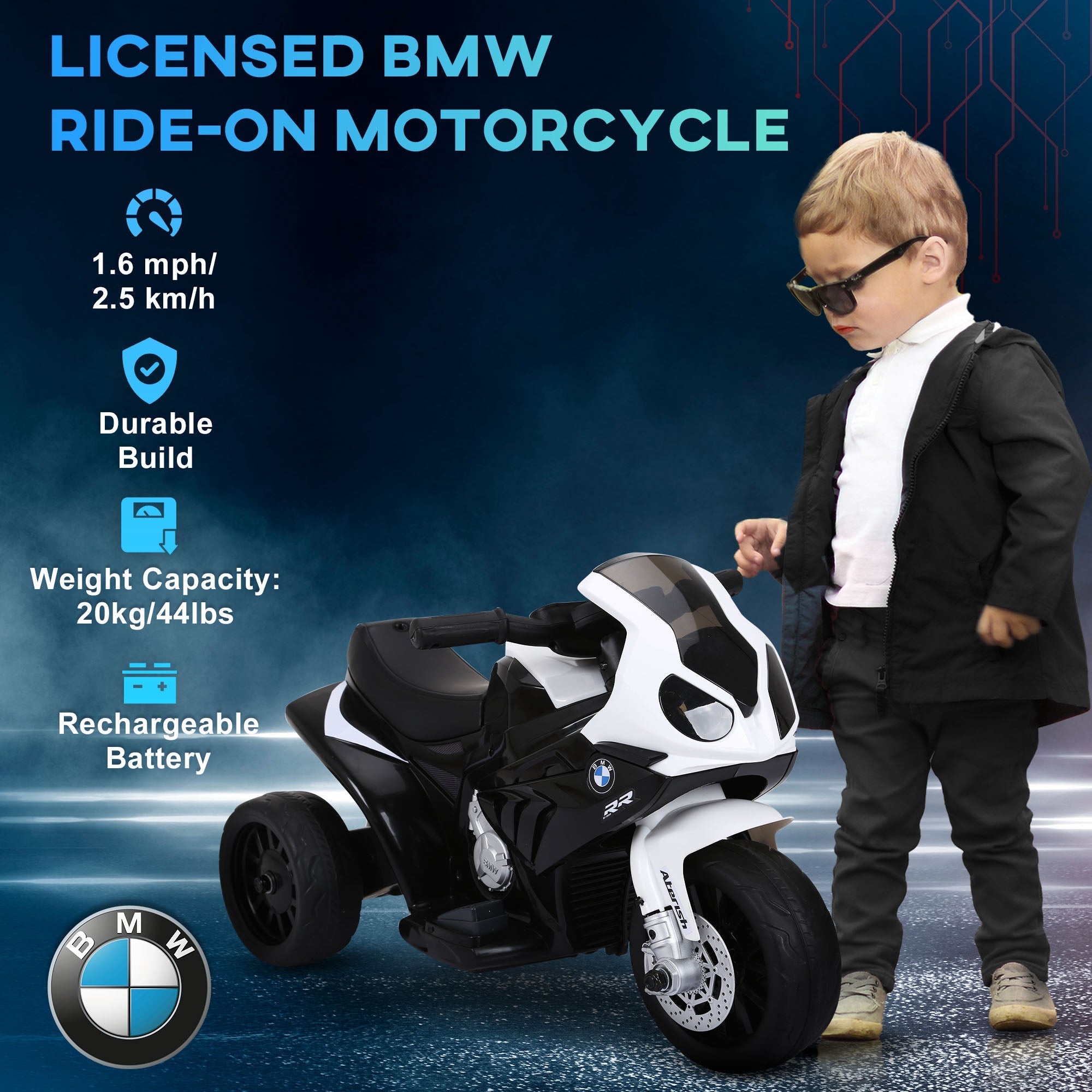 Aosom 6V Kids Motorcycle Battery Powered Toddler Ride On with Headlight Music 3 Wheels Black 