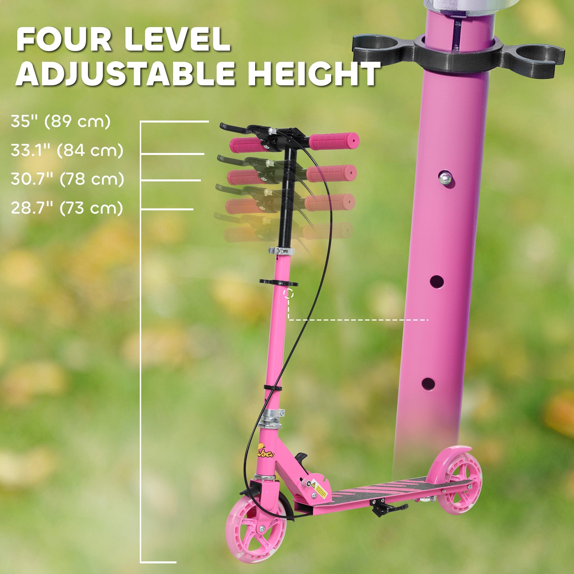 Qaba Scooter for Kids Ages 3-8 with Light Up Wheels, Adjustable Handlebar, Rear Brake & Handbrake for Girls and Boys, Pink 