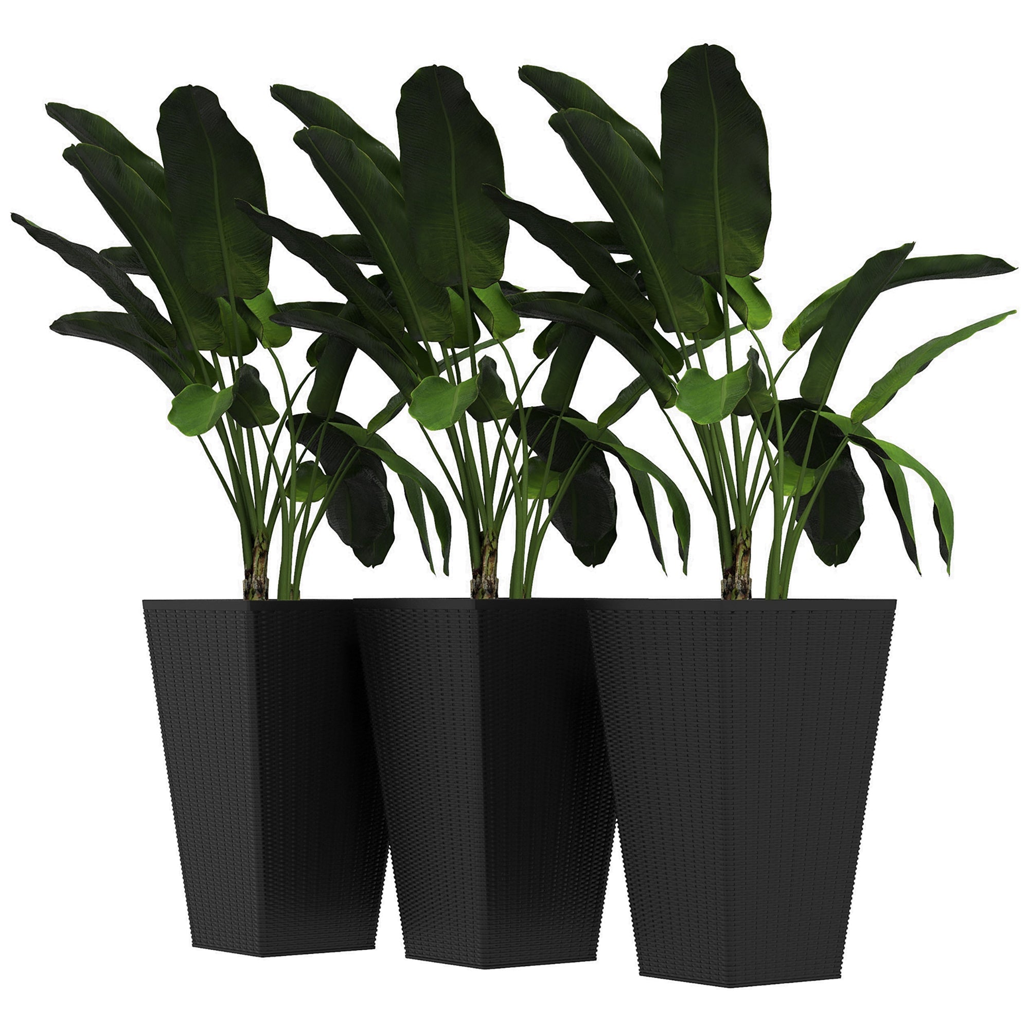 Outsunny Elegant 3-Piece Tall Plant Stand Set for Outdoor & Indoor - Enhance Your Entryway, Patio, Deck in Black 