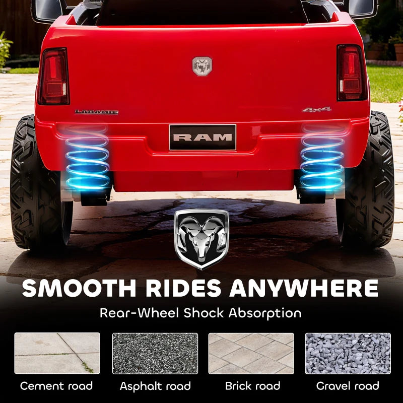 Qaba 12V Ride on Car, Licensed Dodge RAM 3500 Electric Vehicle with Remote Control, Suspension for 3-5 Years, Red