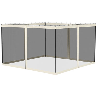 Outsunny Replacement Mosquito Netting for Gazebo 10' x 12' Black Screen Walls for Canopy with Zippers, White 