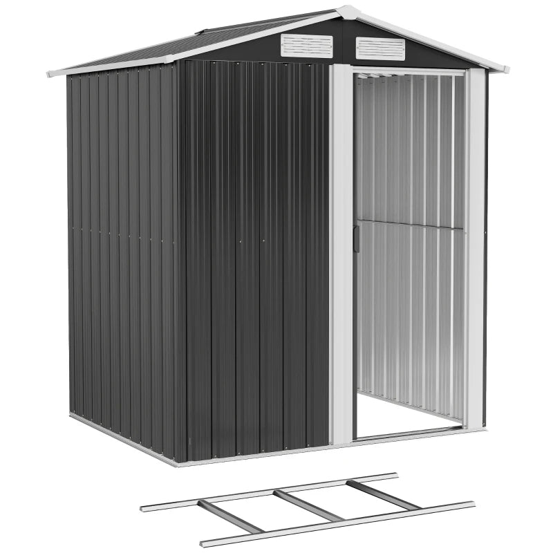 5ft x 4ft Garden Metal Storage Shed, Tool Storage Shed with Top Vents, Sliding Door, Sloped Roof and Foundation Kit for Garden, Patio, Lawn, Dark Grey