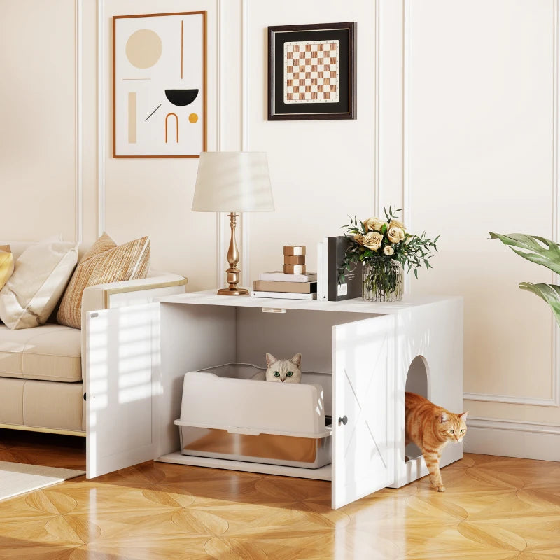 Cat Litter Box Enclosure with Double Doors, Handles, Fit Most of Cat and Litter Box, 31.5" x 21" x 20", White