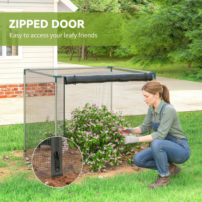 Galvanized Steel Crop Cage, Plant Protection Tent with Zippered Door, 4' x 4', Black