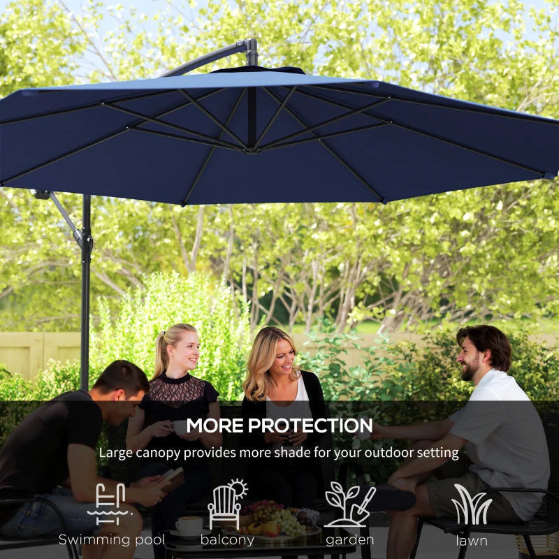 9.7ft Offset Patio UmbrellaCantilever Parasol with Crank Handle, 8 Ribs and Cross Base for Outdoor, Sun Shade, Blue