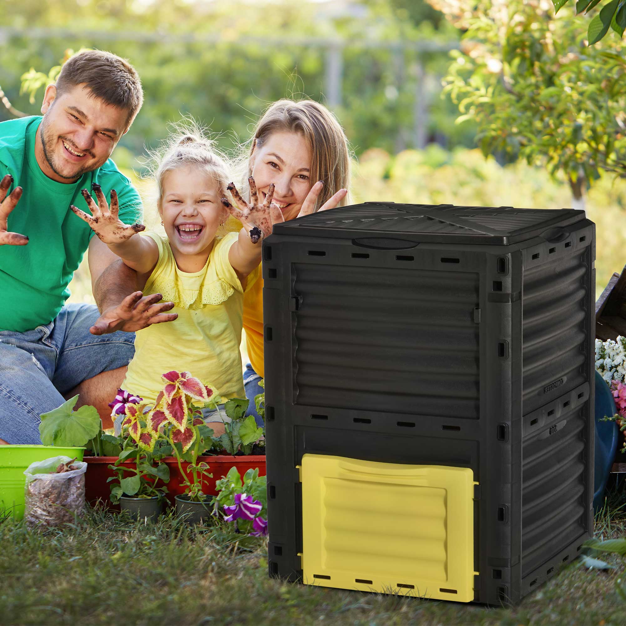 Outsunny Garden Compost Bin Large Outdoor Compost Container 80 Gallon Fast Creation of Fertile Soil Aerating Compost Box, Yellow 