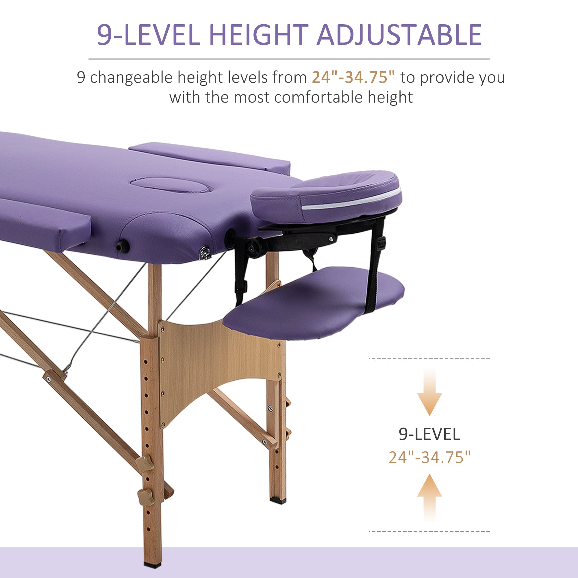HOMCOM Portable Massage Table 72 Inch Adjustable Spa Bed Foldable Facial Couch with Carry Case Purple 