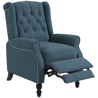HOMCOM Wingback Reclining Chair: Button-Tufted, Footrest, Rolled Armrests, Living Room, Blue 