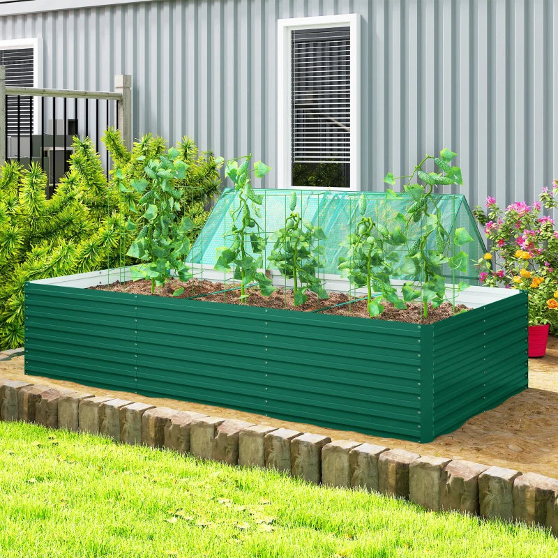 8' x 4' x 2' Raised Garden Bed, Galvanized Planter Box for Growing Flowers, Herbs and Vegetables, Green