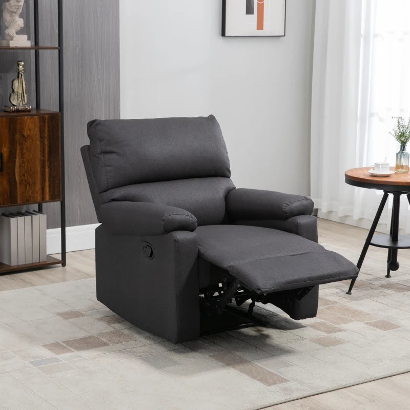 Recliner Chair, Manual Reclining Chair with Footrest, Padded Seat for Living Room, Bedroom, Study, Dark Grey