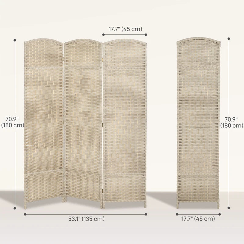 6 Ft Tall Folding Room Divider, 3 Panel Portable Privacy Screen, Hand-Woven Partition Wall Divider, Light Oak