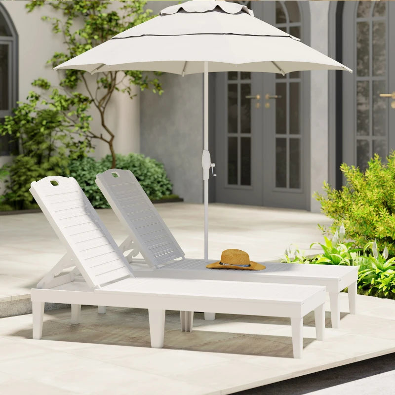 Outdoor Lounge Chair Set of 2, Waterproof Resin Lounge Chairs with 4-Position Adjustable Backrest for Backyard, White