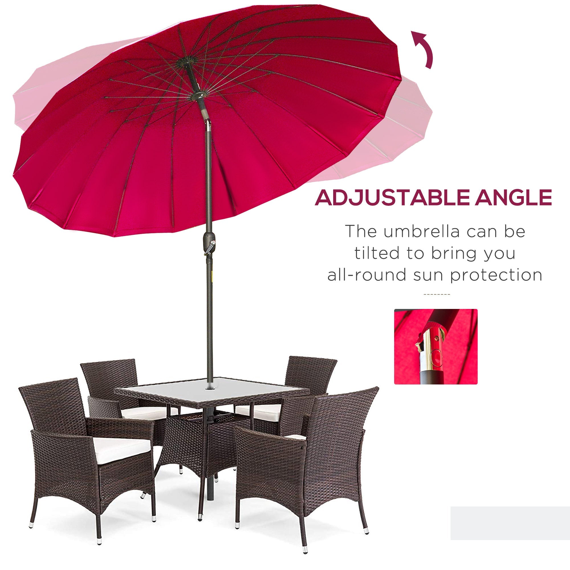 Outsunny 8ft Shanghai Garden Parasol Umbrella with Crank & Tilt, Adjustable Outdoor Sun Shade, Wine Red 
