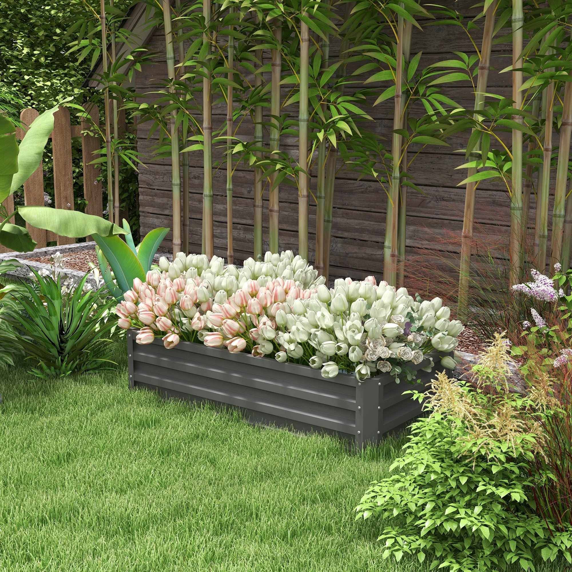 Outsunny Raised Garden Bed, Galvanized Planter Box for Vegetables, Flowers, Herbs, 4'x2'x1', Light Grey 