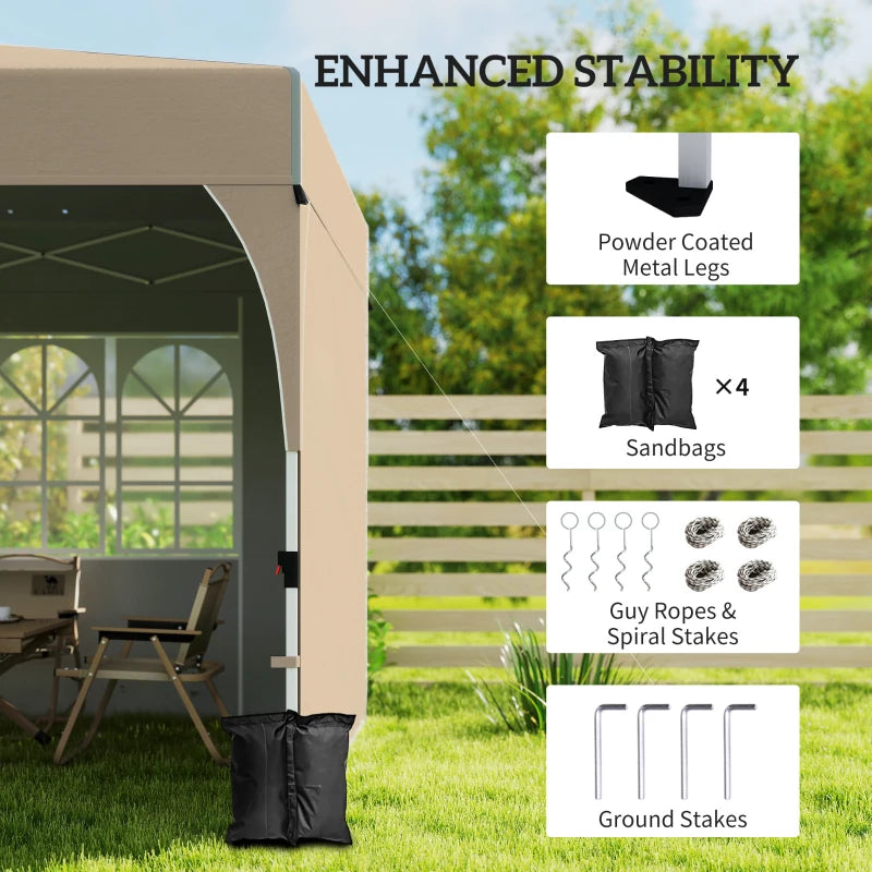 9.6 x 9.6 ft Pop Up Canopy Tent with 3 Sidewalls, UPF 50+ 1-Button Push Easy Setup Outdoor Instant Canopy, Khaki
