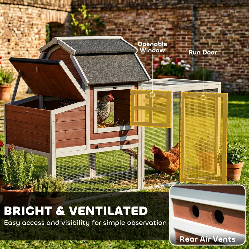 71" Chicken Coop for 3 Chickens, Wooden Hen House with Run, Removable Tray, Nesting Box, Waterproof Asphalt Roof