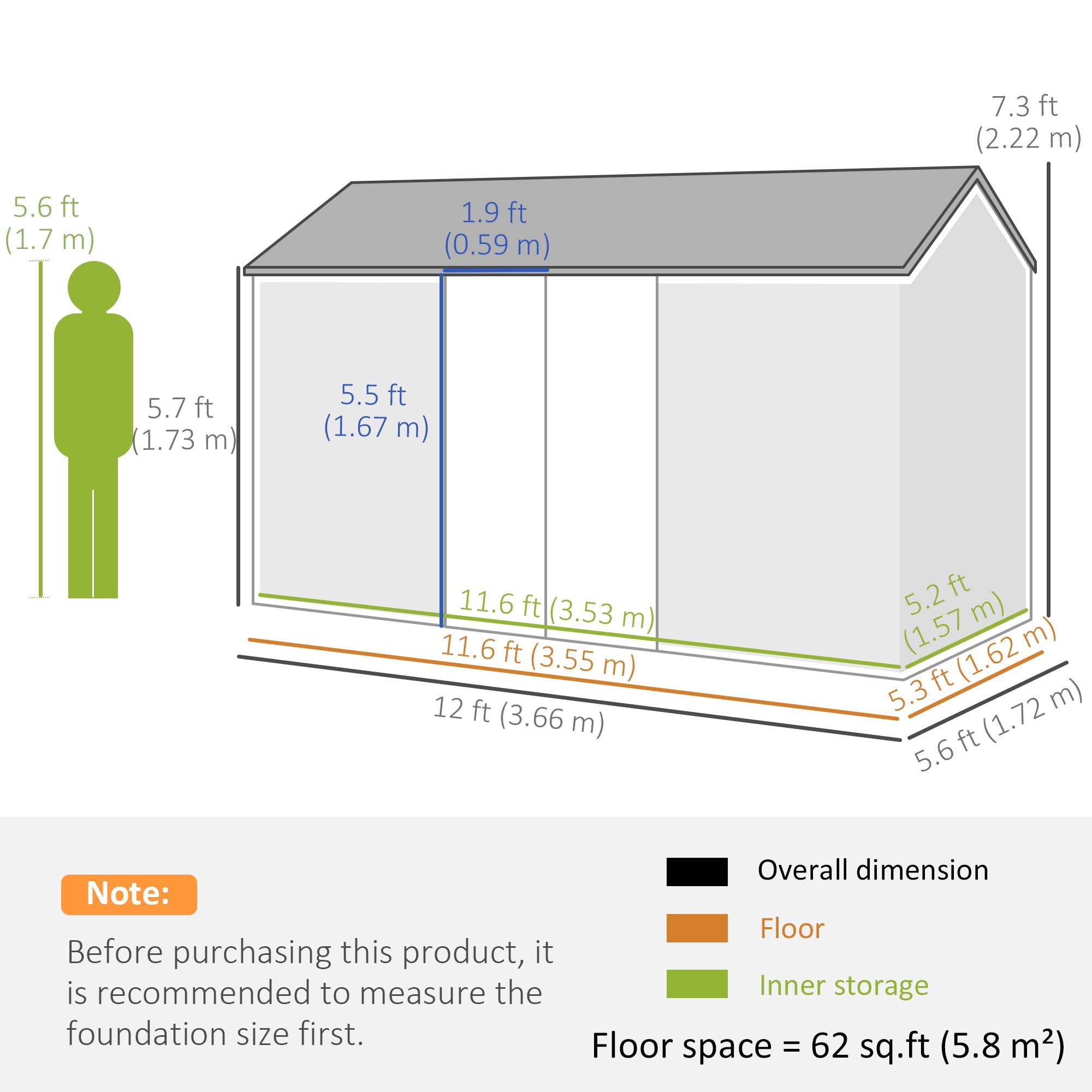 Outsunny Metal Garden Shed 12' x 5.5' Outdoor Storage Building Lockable Door Vents Sloped Roof Dark Grey 